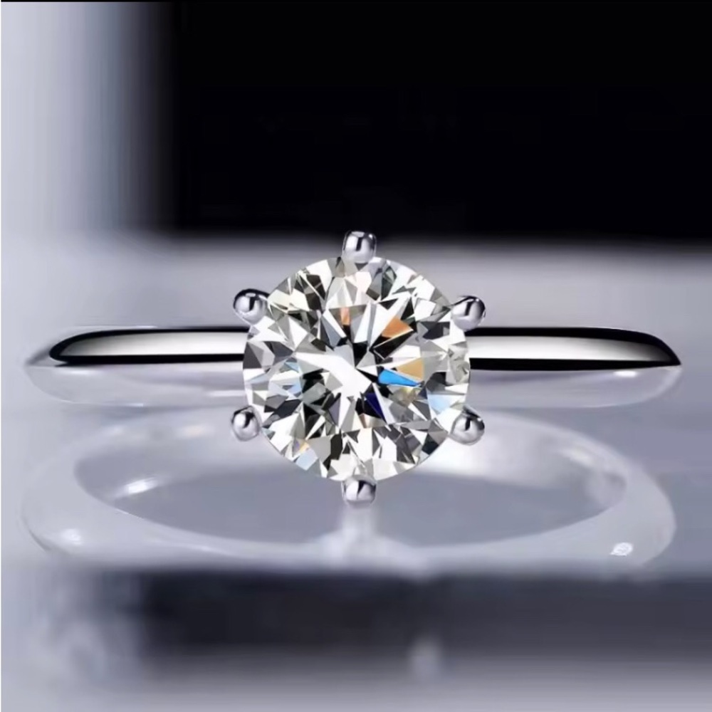 NEW 925 SILVER SIMPLE SIMULATED ROUND SOLITAIRE DIAMOND ENGAGEMENT WEDDING RING
